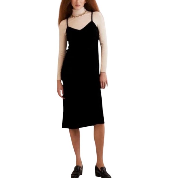 BODEN NEW Velvet Black Slip Midi Dress - Picture 1 of 8